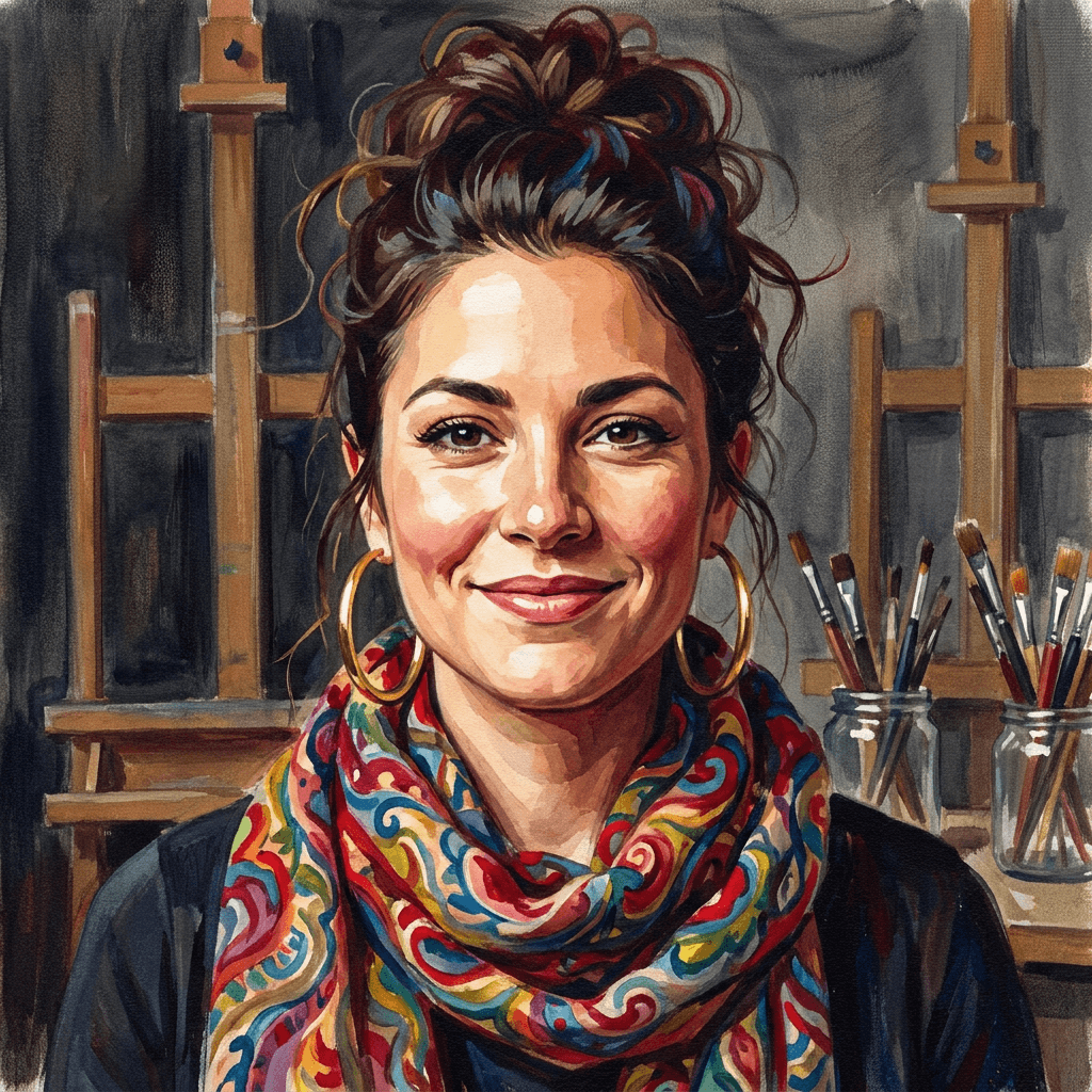 AI-generated portrait of Amy, Graphic Artist